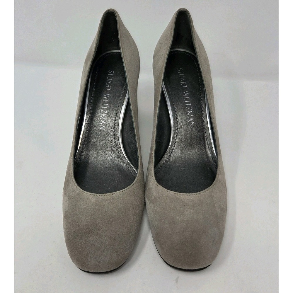 Stuart Weitzman Size 6 Midmary Light Gray Suede Block Heel Pump Women's NICE‎